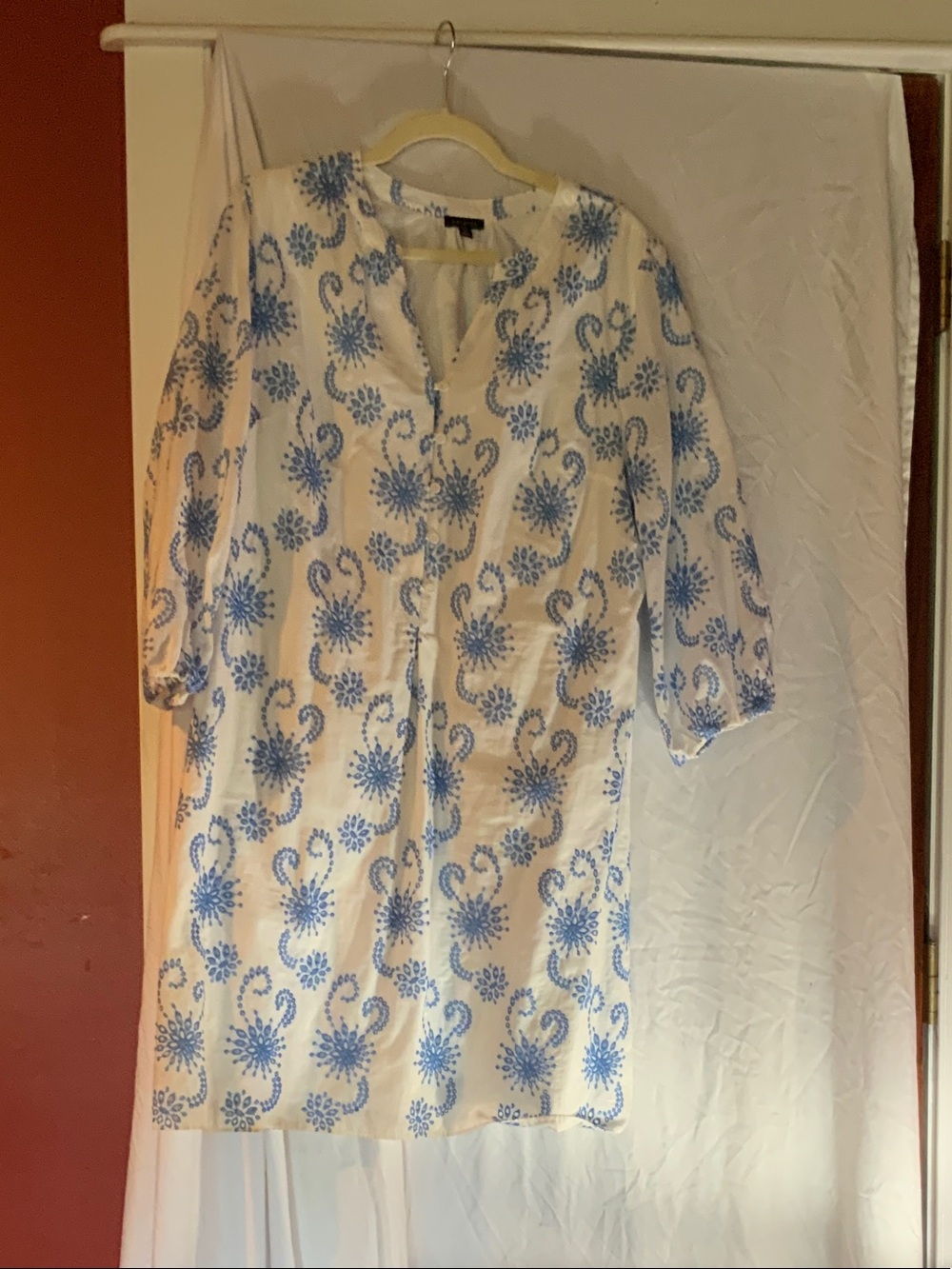 Talbots White Dress with Blue Floral Print